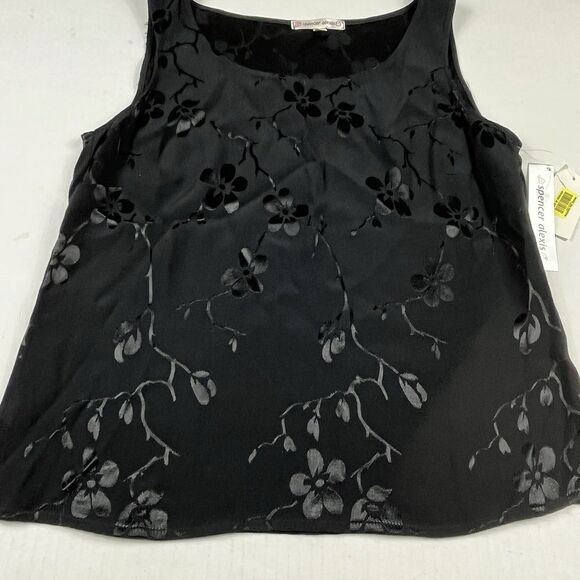 Spencer Alexis Black Floral Burnout Tank Top Sleeveless Stretch NWT Elegant S - Picture 2 of 9